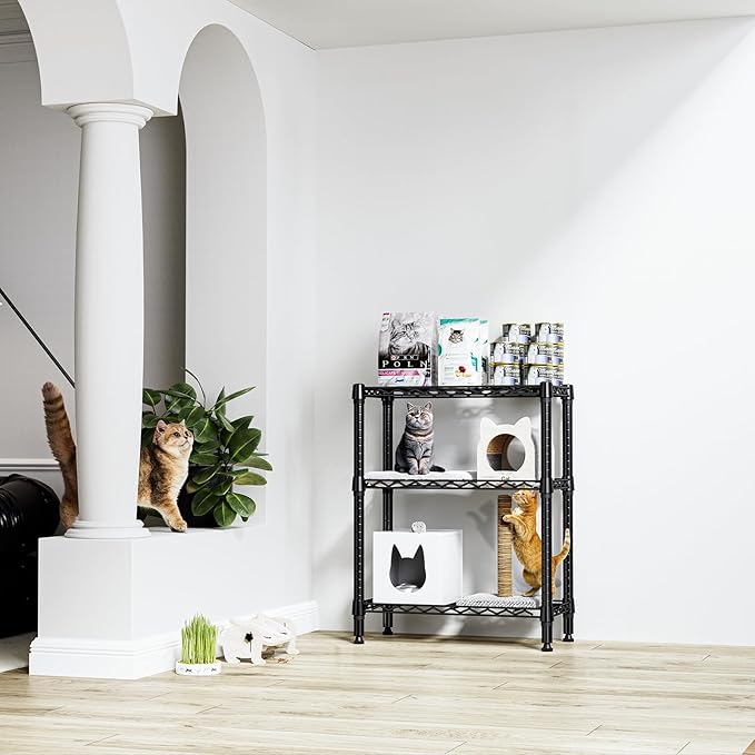750 lbs 3 Tier Shelf Metal Storage Shelves Wire Rack Closet Organizers for Garage Kitchen Bathroom Laundry Black 11.8" D x 25.6" W x 31.5" H MEIGAOPLASTICANDMETALHKCOLIMITED