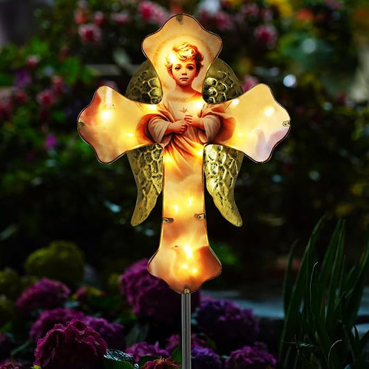 Solar Little Angel, Child Cross Garden Lights for Graves - Angel Wing Memorial Decor, Waterproof Cemetery Solar Stake Lights for Easter, Patio, Yard - Sympathy Gifts for Loved Ones1. Rootora