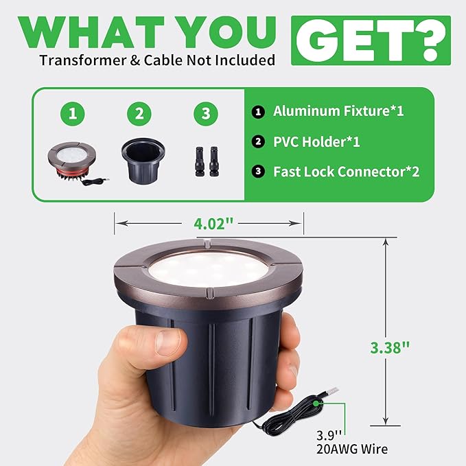 Ground Well Lights, Landscape LED Low Voltage Inground Lights, Outdoor Waterproof IP67, 12V Wired Aluminum ORB for Backyard Wall 6W 580LM 8 Pack Varmtalys