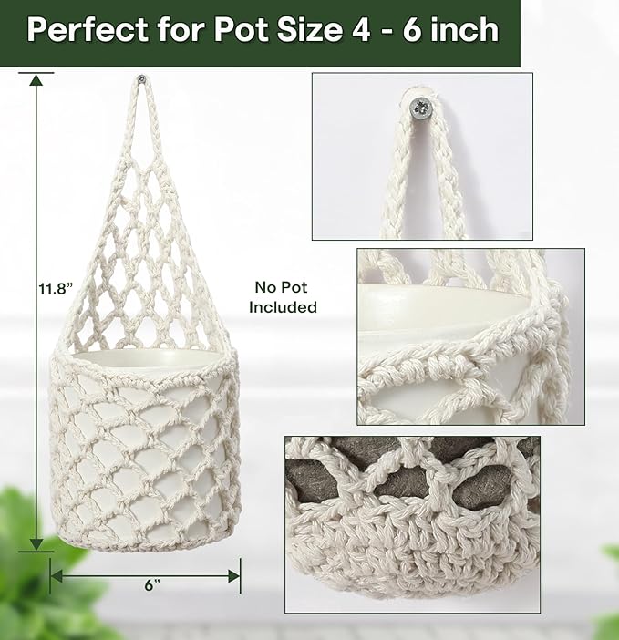 4 Packs Hanging Planters for Indoor Plants, Wall Plant Holder | Plant Hanger Indoor, Wall Planters for Indoor Plants, Hanging Plant (4PK, 2 Large + 2 Small) Shineloha
