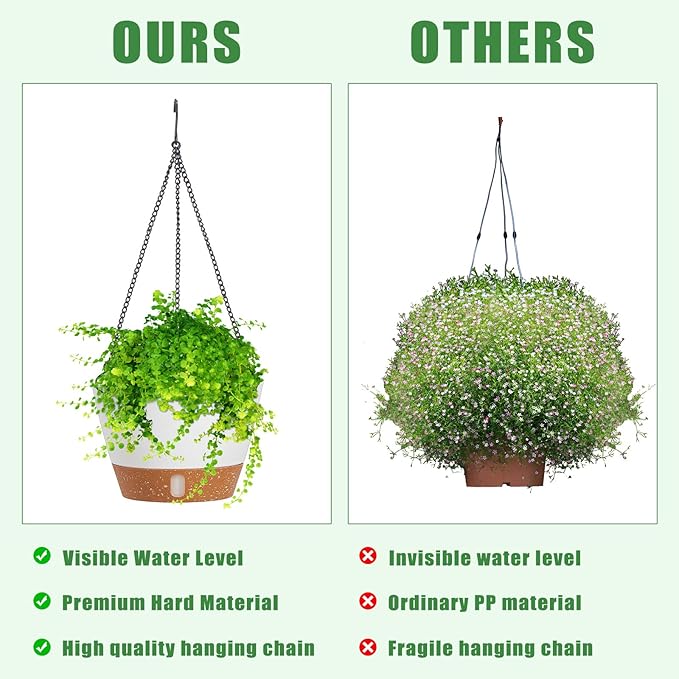Amyhill 6 Pcs 8 Inch Hanging Planter for Indoor Plants Self Watering Hanging Pot Baskets with Drainage Hole Visible Water Level Tray with Hooks for Garden Outdoor(White) Amyhill