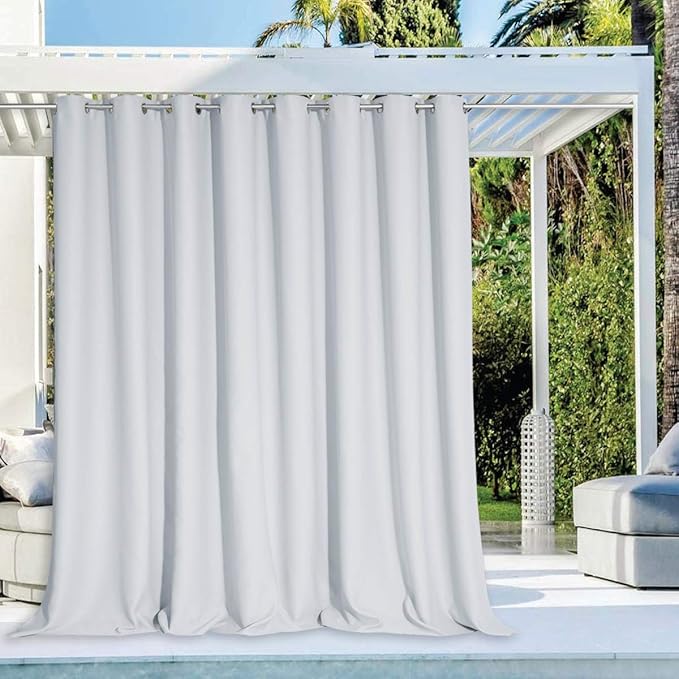NICETOWN Large Outdoor Curtain for Cabana Waterproof, Rust-Proof Grommet Top Room Darkening Patio Door Panel Heavy Weight Keep Privacy for Party/Terrace, Greyish White, 1 Panel, W120 x L84 NICETOWN