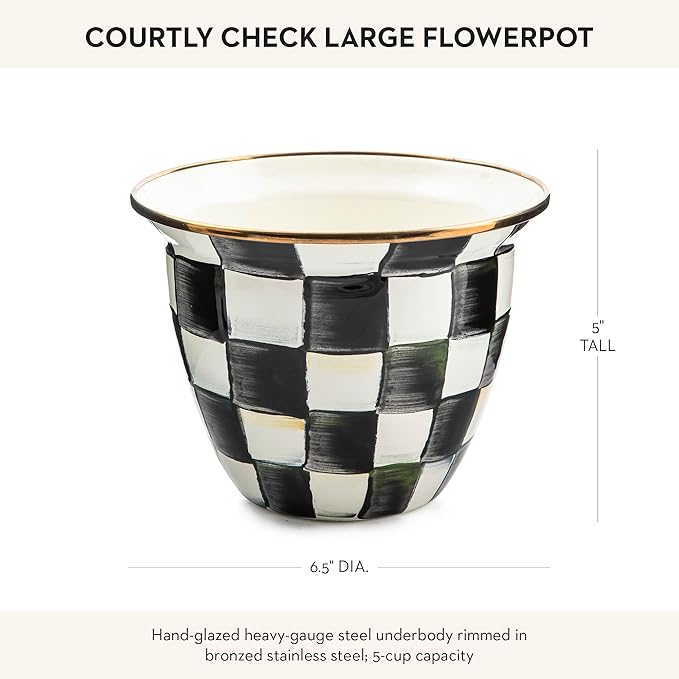 MACKENZIE-CHILDS Flowerpot, Decorative Garden Pot for Growing Plants, Black-and-White Courtly Check MacKenzie-Childs