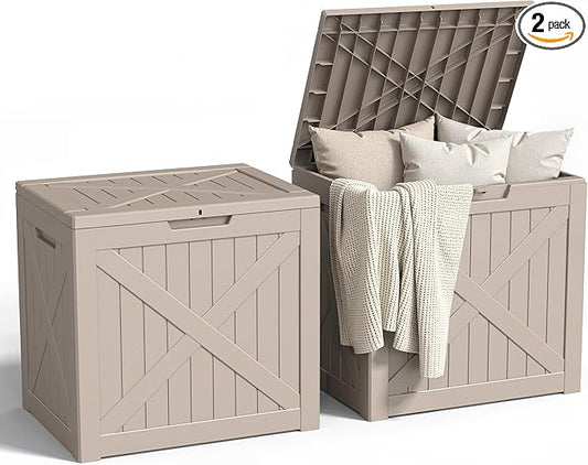 31 Gallon Outdoor Storage Box, Large Resin Deck Box for Patio Cushions, Garden Tools, Pool Accessories, Waterproof and Lockable Design, Storage Bench for Backyard & Deck(Gray) Rootora