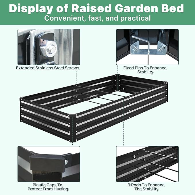 2 Pack 8×4×1ft Galvanized Metal Raised Garden Bed, Metal Planter Kit Box Outdoor for Deep-Rooted Vegetables, Flowers, Green and Herbs SONFILY