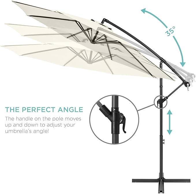 Best Choice Products 10ft Solar LED Offset Cantilever Hanging Market Patio Umbrella, 8 Sturdy Ribs, Easy Adjustment - Ivory BestChoiceProducts