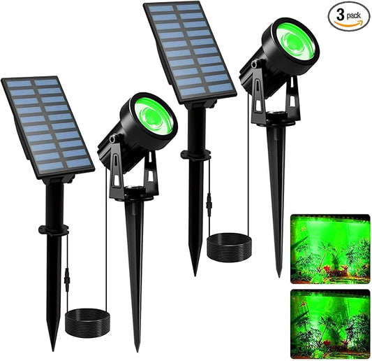 T-SUNUS Green Solar Spot Lights 2 Pack, Garden Landscape Spotlights Outdoor IP65 Waterproof Separated Panel 9.8ft Cable for St Patricks Day Halloween Christmas Lighting for Tree Pond Statue Graveyard T-SUNUSLighting