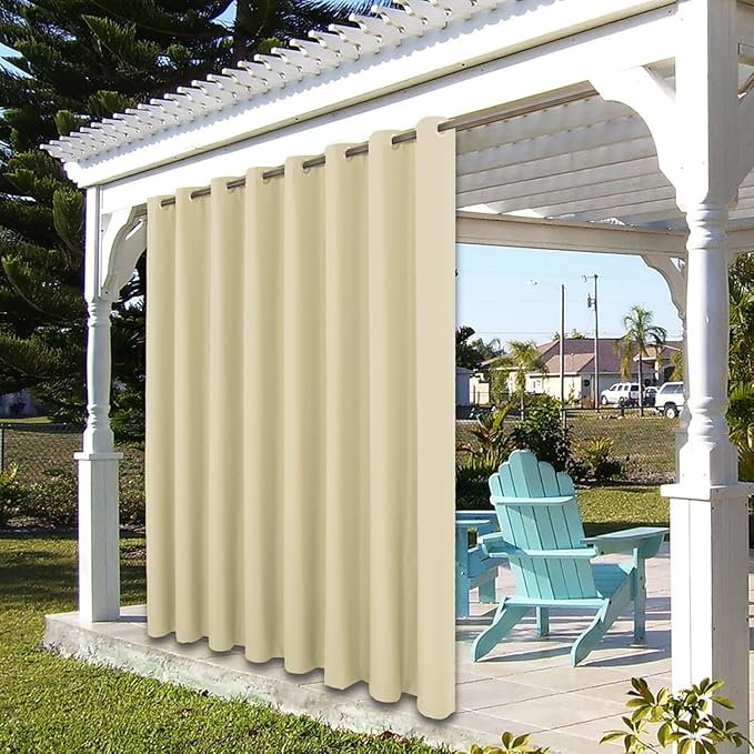 BONZER Outdoor Waterproof Curtains for Patio Wide Grommet Light Filtering Outside Curtains for Gazebo, Porch, Pergola, Pavilion, 1 Panel, 110W x 84L inch, Cream Bonzer