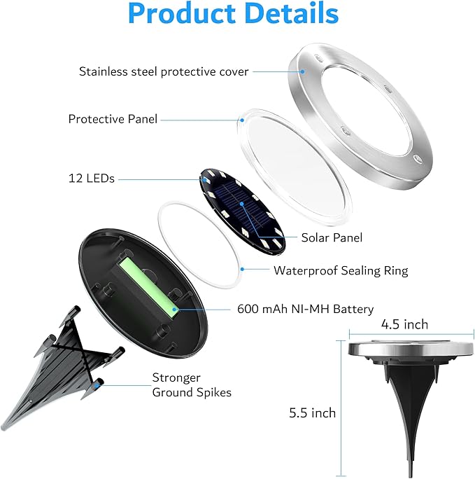 Biling Solar Ground Lights Outdoor 12 Packs, Bright 12 LEDs Solar Lights Outdoor Waterproof for Yard Walkway Garden Driveway (Warm White) biling
