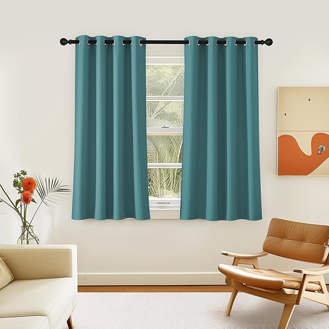 NICETOWN Room Darkening Short Curtain 54 inches Long for Living Room, Grommet Sound Reducing Thermal Insulated Curtains for Bedroom Nursery Window, 46W x 54L, 1 Piece, Sea Teal NICETOWN