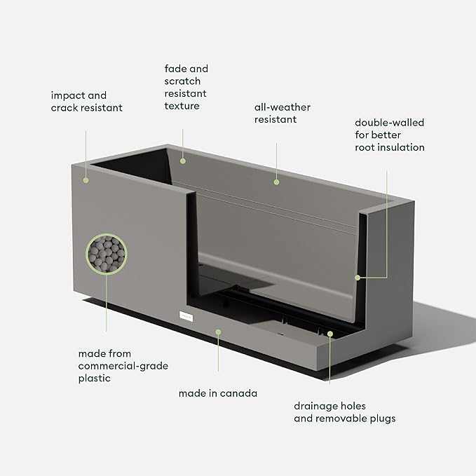 Veradek Block Series Long Box Planter - Large Rectangular Planter for Indoor or Outdoor Patio/Porch | Durable All-Weather Use with Drainage Holes | Modern Décor for Tall Plants, Flowers or Shrubs VeradekOutdoor