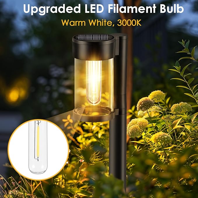 Mancra Solar Pathway Lights Outdoor, 10 Pack Metal & Glass Solar Lights Outdoor Waterproof Landscape Path Lights for Yard Walkway Garden Decor, Warm White Mancra