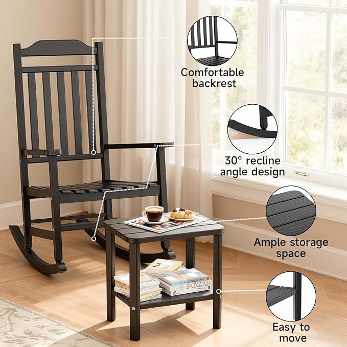 3 Piece Outdoor Rocking Bistro Set, Rocking Chairs Outdoor Furniture, Resin Waterproof Sun-Proof Patio Furniture Set for Garden, Pool, Backyard（3, Black） GYMHILL
