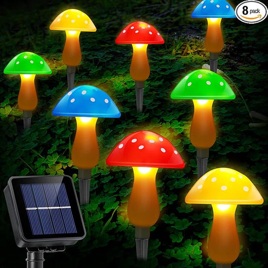 Solar Garden Decor Lights, Solar Powered Mushroom Outdoor Waterproof Long Lasting Mushrooms Stake Lightings with 8 Lights and 8 Modes for Yard Lawn Flowerbed Pathway Decoration (8 in 1) ReyeeInc