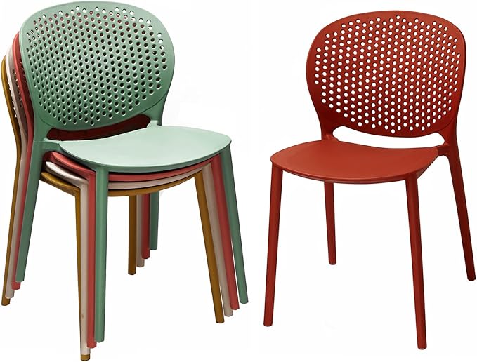 2xhome Set of 4 Patio Dining Chairs | Modern Stackable Outdoor Pool Side Chair | Weather Resistant Plastic for Yard, Porch, Balcony, Kitchen, Green 2xhome
