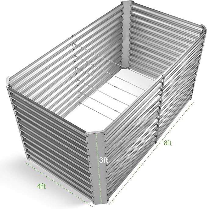 Land Guard 8x4x3ft Rectangular Galvanized Raised Garden Beds, Large-Capacity Metal Planter Box Outdoor, Durable Deep Raised Garden Bed 3ft Tall, Raised Beds for Gardening Vegetables, Classic Silver LandGuard