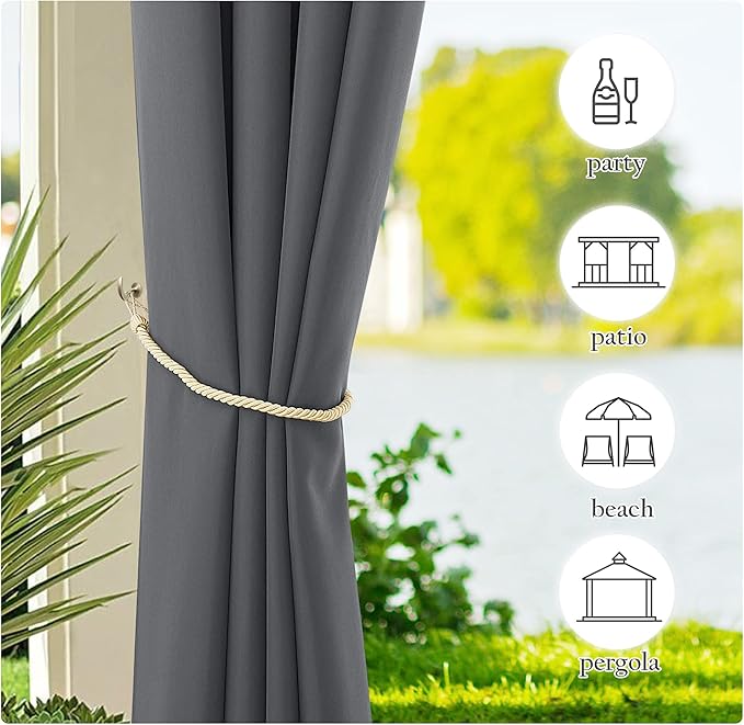 NICETOWN Outdoor Curtains for Patio Waterproof 2 Panels, Sun Block Thermal Insulated Tab Top Indoor Outdoor Window Treatments Privacy Drapes for Exterior/Outside Screen, Dark Grey, W55 x L95 NICETOWN