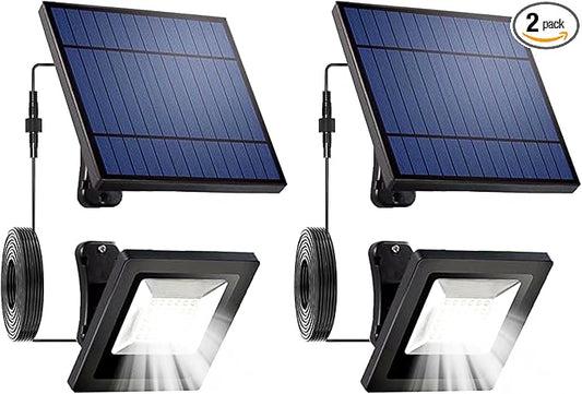Solar Lights Outdoor Waterproof with 16FT Cord Dusk to Dawn 4400mAh LED Flood Light 6000K Security Lighting for Outside, Flag Pole, Porch, Shed (White 2 Pack) OusamLED
