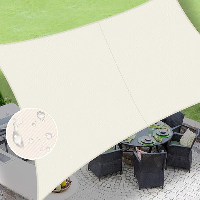LOVE STORY Rectangle 7'x8' Waterproof Sun Shade Sail Canopy UV Block for Outdoor Patio Backyard Carport,Cream(We Make Custom Size) LOVESTORY