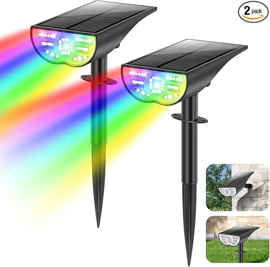 TOBUSA Solar Spot Lights Outdoor Waterproof, RGB Solar Color Changing Lights with 9 Lighting Modes, Multi-Color Solar Powered Landscape Spotlights for Holiday Decorations Yard Garden Pathway, 2-Pack TOBUSA
