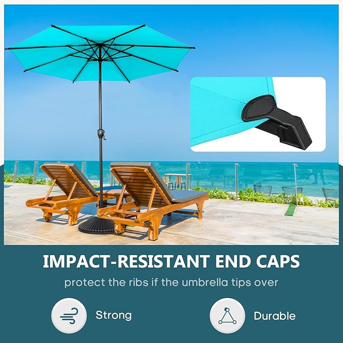 Abba Patio 11FT Lyon Outdoor Patio Umbrella Outdoor Table Umbrella with Push Button Tilt and Crank Market Umbrella 8 Sturdy Ribs UV Protection Waterproof for Garden Deck Backyard Pool, Turquoise AbbaPatio