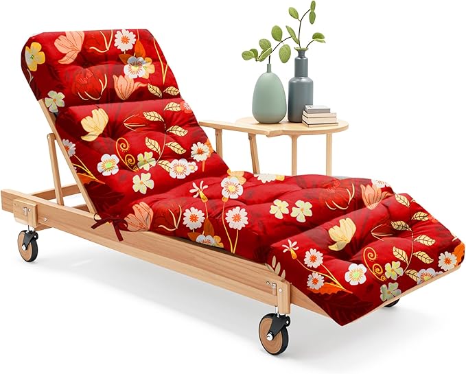 Outdoor Chaise Lounge Chair Cushion 75.1 x 22.8 x 4.7 Inches 100% Waterproof Replacement Cotton Patio Pool Lounge Chair Cushion for Outdoor Furniture with Ties, Red Peony Uthem