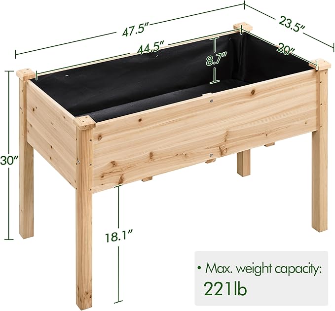Yaheetech 1pc Raised Garden Bed 48x24x30in Elevated Wooden Horticulture Planter Box with Legs Standing Growing Bed for Gardening/Backyard/Patio/Balcony Yaheetech