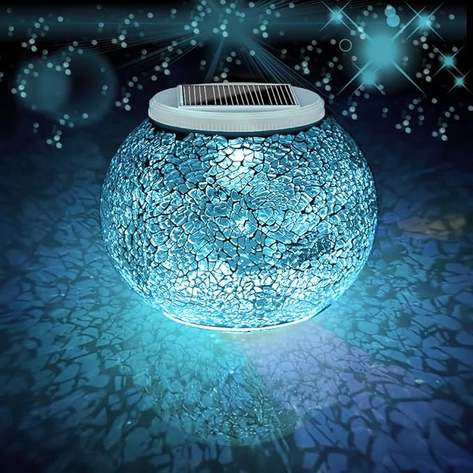 Aukora Color Changing Solar Powered Glass Ball Garden Lights, Table Lamps Waterproof Night Light for Patio, Bar, Party, Yard, Room, Wine Cabinet, Outdoor/Indoor Decorations, Ideal Gift(Crack Glass) AUKORA