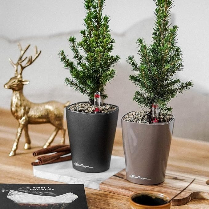 Lechuza MINI-DELTINI Charcoal Metallic, Self-Watering Small Indoor Planter, H5.1 L3.9 W3.9 in LECHUZA