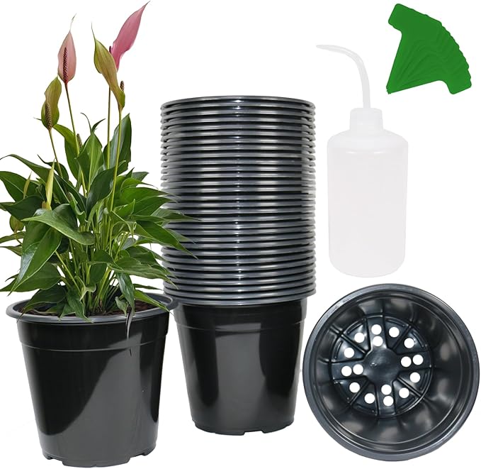 32-Pack 1.5 Gallon Nursery Pots, Thickened Soft Seed Starting Container for Indoor Outdoor Plants,Seedlings, Vegetables, Succulents and Cuttings (Black) Niiiice