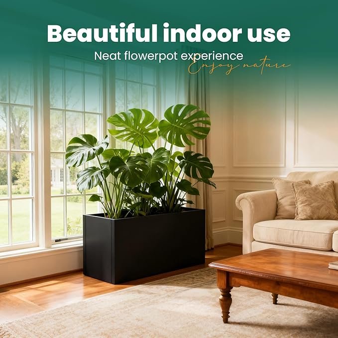 Galvanized Steel Metal Planter Rectangular Indoor 32" L x 16" W x 16" H Black Planter Box Large Outdoor Planters Steel Commercial Residential for Patio, Garden GZGNEEVL