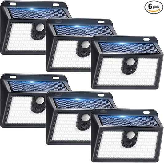 [6 Packs] Solar Motion Sensor Outdoor Lights, Super Bright Solar Lights Outdoor Waterproof, 3 Lighting Modes Security Wall Light for Outside Walking Dog Fence Backyard Deck Garden Door Step Garage Claoner