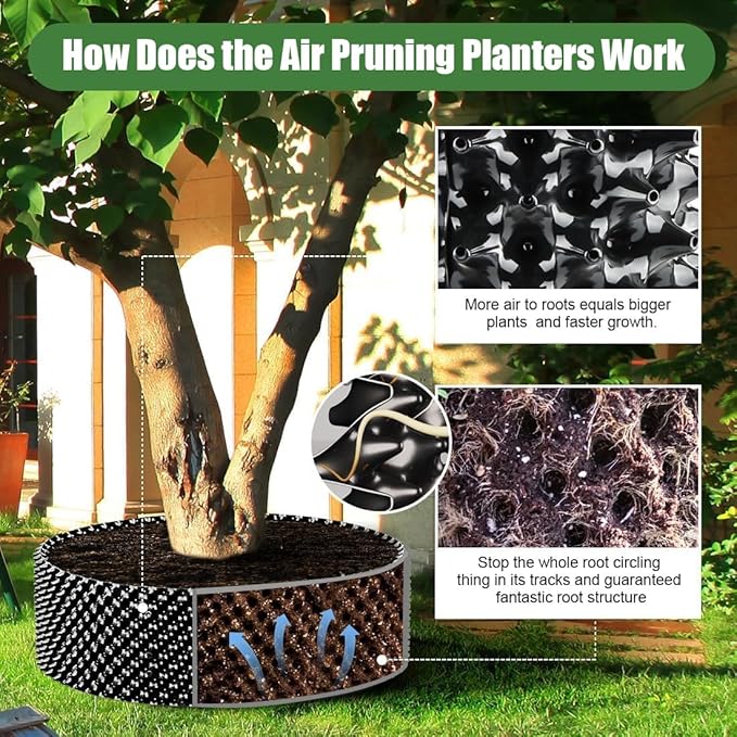Air Pruning Containers, 40 Gallon Air Pruning Planters, Sturdy Plastic Roots Control Planter Container for Tree Grow Outdoor, Garden Self-Planting Planters, Size 24"x24", Black, 2P RooTrimmer