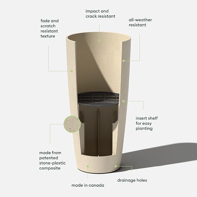 Veradek Mason Series Vega Planter - Round Tall Planter for Indoor or Outdoor Porch/Patio | Made from Plastic-Stone Composite with Drainage Holes | Modern Décor for, Flowers, Interior Plants VeradekOutdoor