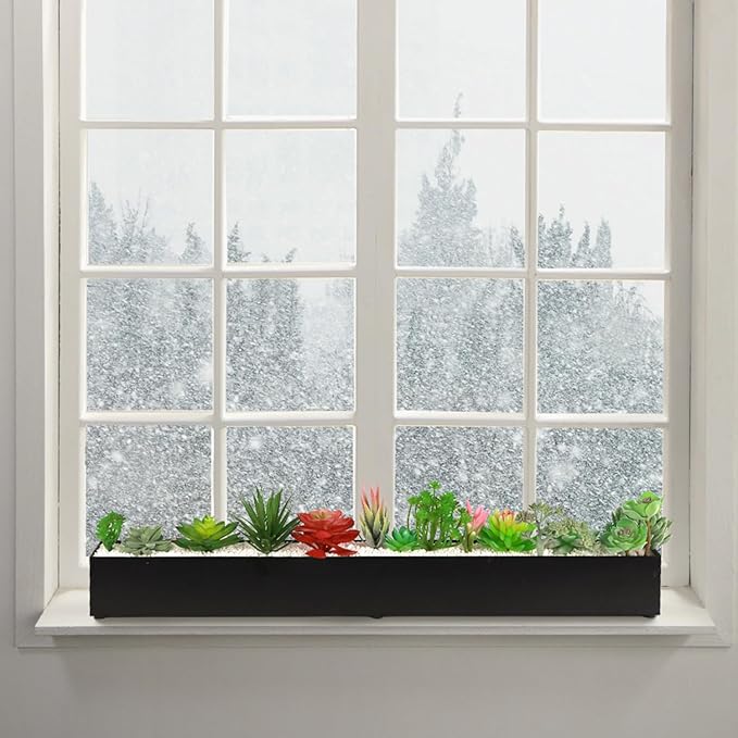 Trough Rectangle Planter Window Sill Planter Box Long Window Planters Modern Galvanized Steel Succulent Planter Black Metal Windowsill Pot 32 in for Indoor Plants Herb Table Home Outdoor GZGNEEVL
