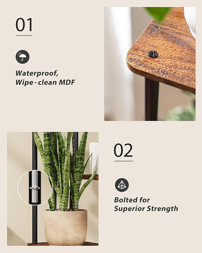 Corner Plant Stand Indoor 6 tiered plant shelf for Multiple Plants tall plant holder plant table metal shelving for Living Room Bedroom Balcony Patio Brown Oak with Light Gentingbro