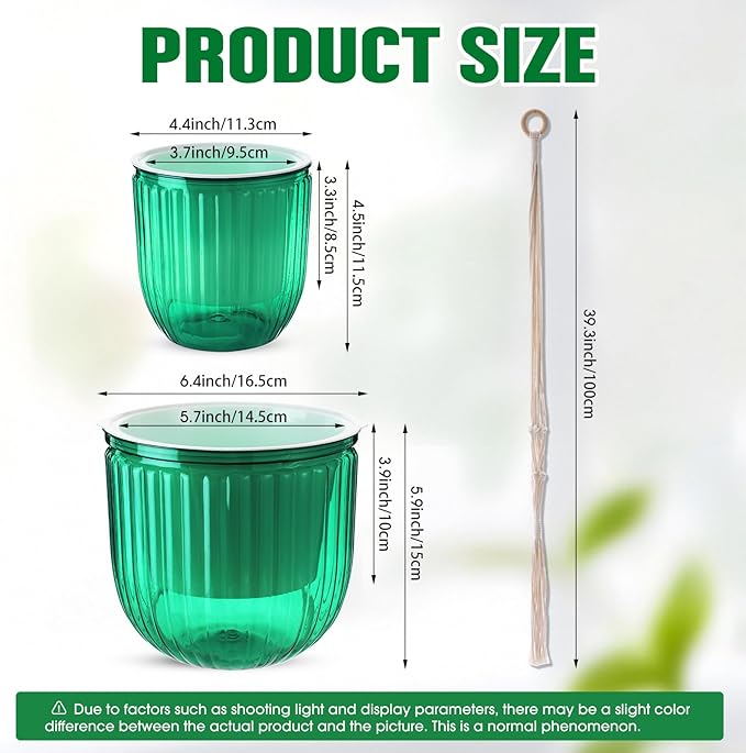 6 Pack Self Watering Hanging Planters Indoor Flower Pots(4.5"+6.5") Visible Water Level Markers 3 Hanging Ropes with Drainage Holes for Indoor Outdoor Garden Home Decor Supplies(Emerald) Yiyiring