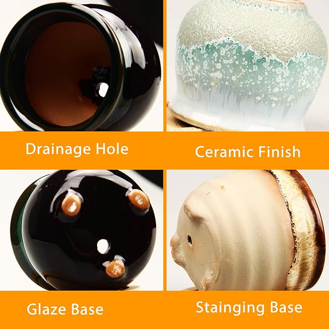Brajttt 2.1 Inch Succulent Pot with Drainage,Planting/Flower Pots,Small Planter for Mini Plant Ceramic Flowing Glaze Base Serial Set with Holes Brajttt
