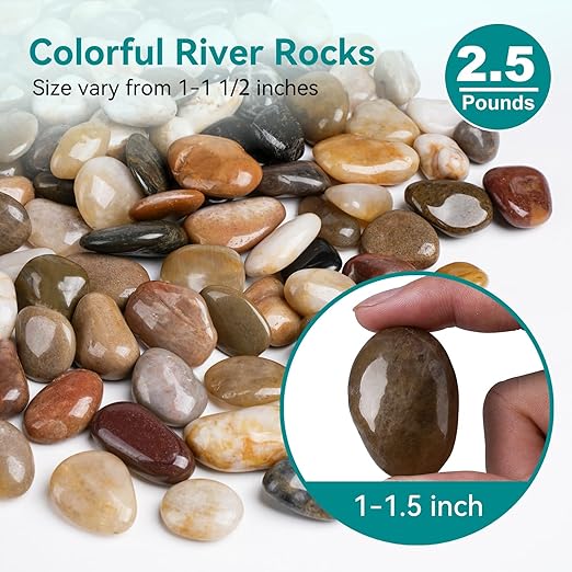2.5 lbs Decorative Rocks for Potted Plants, 1-1 1/2 inch River Rocks for Plants, Garden Rocks Outdoor Landscaping, Polished Natural Stone for Walkways, Yard, Vases, Crafts OutdoorD%C3%A9cor
