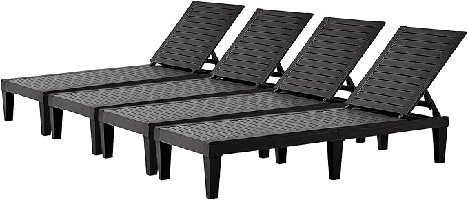 Chaise Lounge Outdoor Set of 4,Adjustable Pool Lounge Chair with 5 Positions Backrest, Waterproof Sun Loungers for Garden Pool Beach Patio Deck Sunbathing.Black EUNHOO