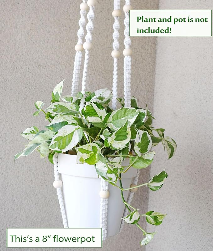 Macrame Plant Hanger Extra Long (52") Indoor Plant Holder with Beads, no Tassel- Long Plant Hanger for Tall Ceiling- Hanging Plant Holder for 6”-14”Pots -(1 Pack) Xibelezal