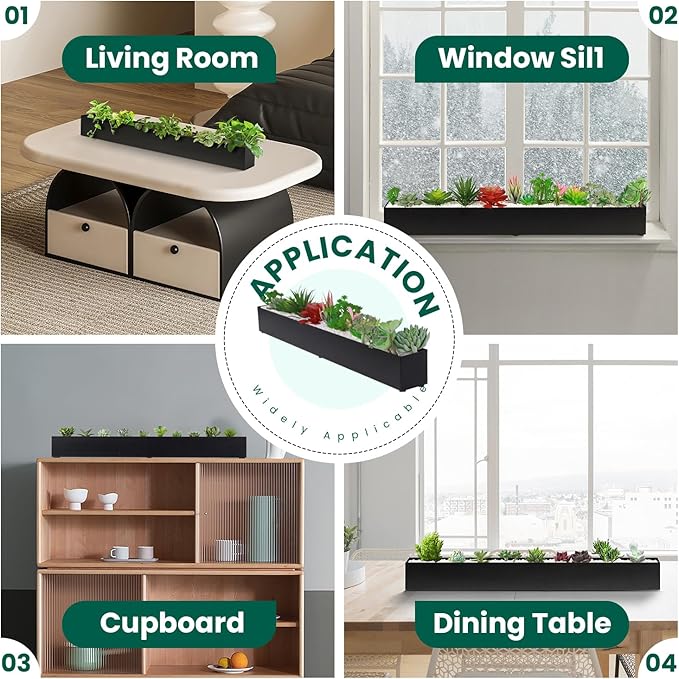 Trough Rectangle Planter Window Sill Planter Box Long Window Planters Modern Galvanized Steel Succulent Planter Black Metal Windowsill Pot 32 in for Indoor Plants Herb Table Home Outdoor GZGNEEVL