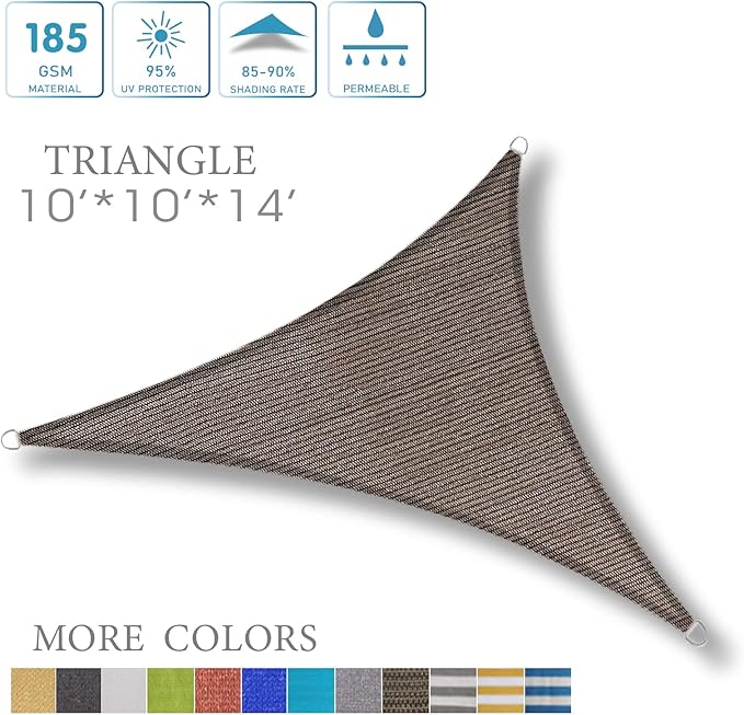 LOVE STORY 10' x 10' x 14' Right Triangle Brown Sun Shade Sail Canopy UV Block Cover for Outdoor Patio Garden Backyard LOVESTORY