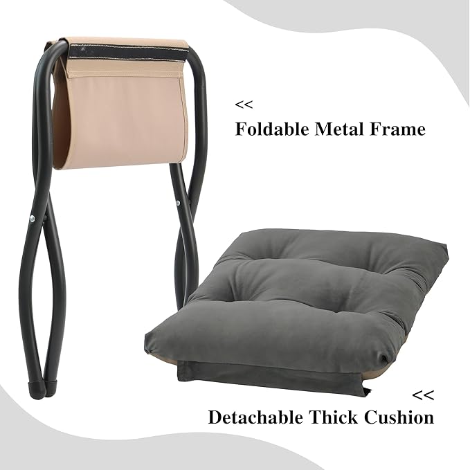 15"(H) Folding Ottoman, Foldable Footrest Stool, Portable Small Foot Stool for Couch, Collapsible Foot Rest Ottoman for Sofa, Accent Padded Ottomans for Living Room, Bedroom, Dark Grey MordchilHF