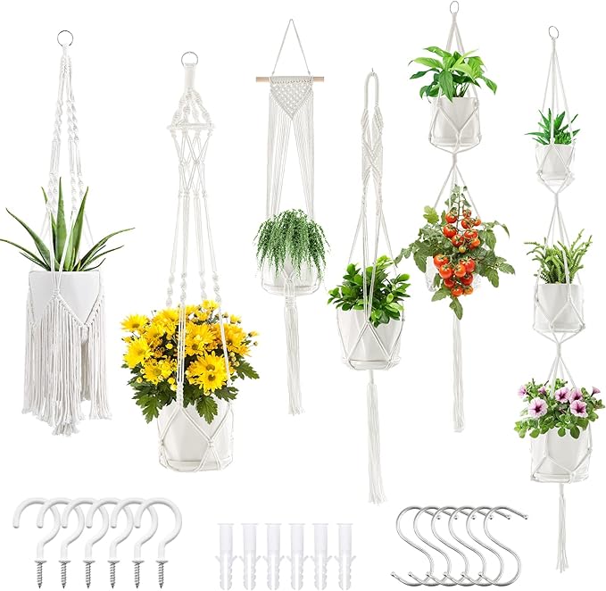Macrame Plant Hangers, 6Pack Hanging Planters for Indoor Plants w/ 6 Set Hangers Kit Handmade Macromay Plant Hangers Indoor Flower Pots Holder Stand for Boho Home Décor (POTS NOT Included) SFENNGPET
