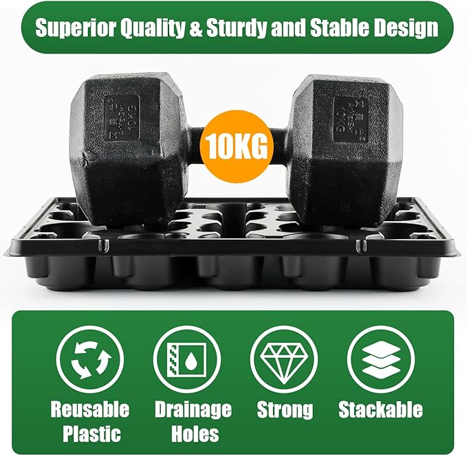 20 Cell Plant Trays for Carrying 3 inch Round Nursery Pots, Sturdy Plastic Trays Suitable for Holding 200 pcs Peat Pots (10 Packs) RooTrimmer