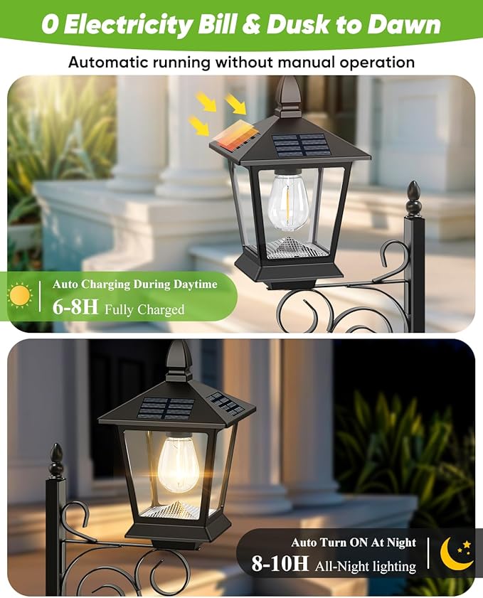 Outdoor Flower Pots 2 in 1, Solar Lamp Post with Planter, Metal Pole, Wall Mount/Standing Solar Planter Lights IP65 Waterproof, Decorative Lamp for Garden, Patio, Porch, 1-Pack (Flowers not Included) TOWPONICS