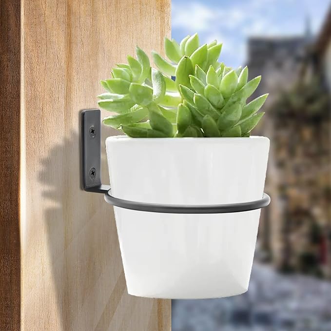 2 Pack 6 inch Flower Pot Holder Ring, Flower Pot Holder Ring Wall Mounted Set Wall Mounted Metal Planter Hanger Matte Black Hanging Plant Holder Jiozermi