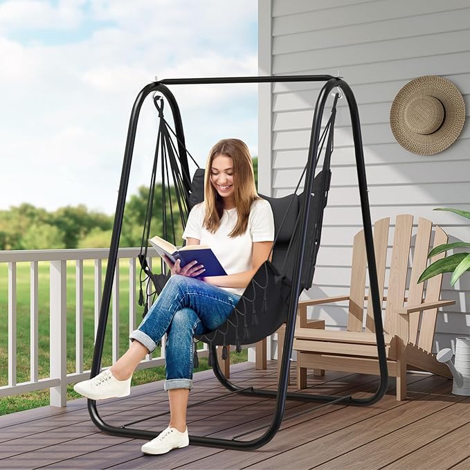 G TALECO GEAR Hammock Chair with Stand,Heavy-Duty and Rustproof Hanging Chair with Stand,Hammock Swing Chair Stand,for Indoor Outdoor Patio Yard Garden Porch (Blue) TalecoGear
