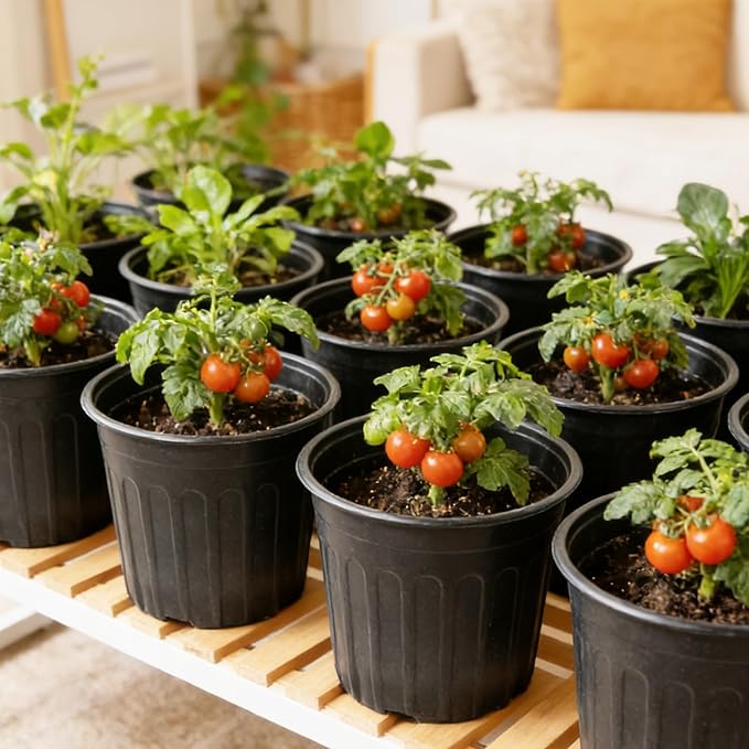 60-Pack 2 Gallon Flexible Plastic Plant Pots with 50Pcs Plant Labels,Thickened Soft Seed Starting Container for Indoor Outdoor Plants, Seedlings, Vegetables, Succulents and Cuttings Niiiice